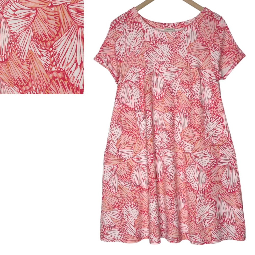 TALBOTS PETITES Shells Trapeze Swing Dress Size MP Pink Peach Beach Seashells M